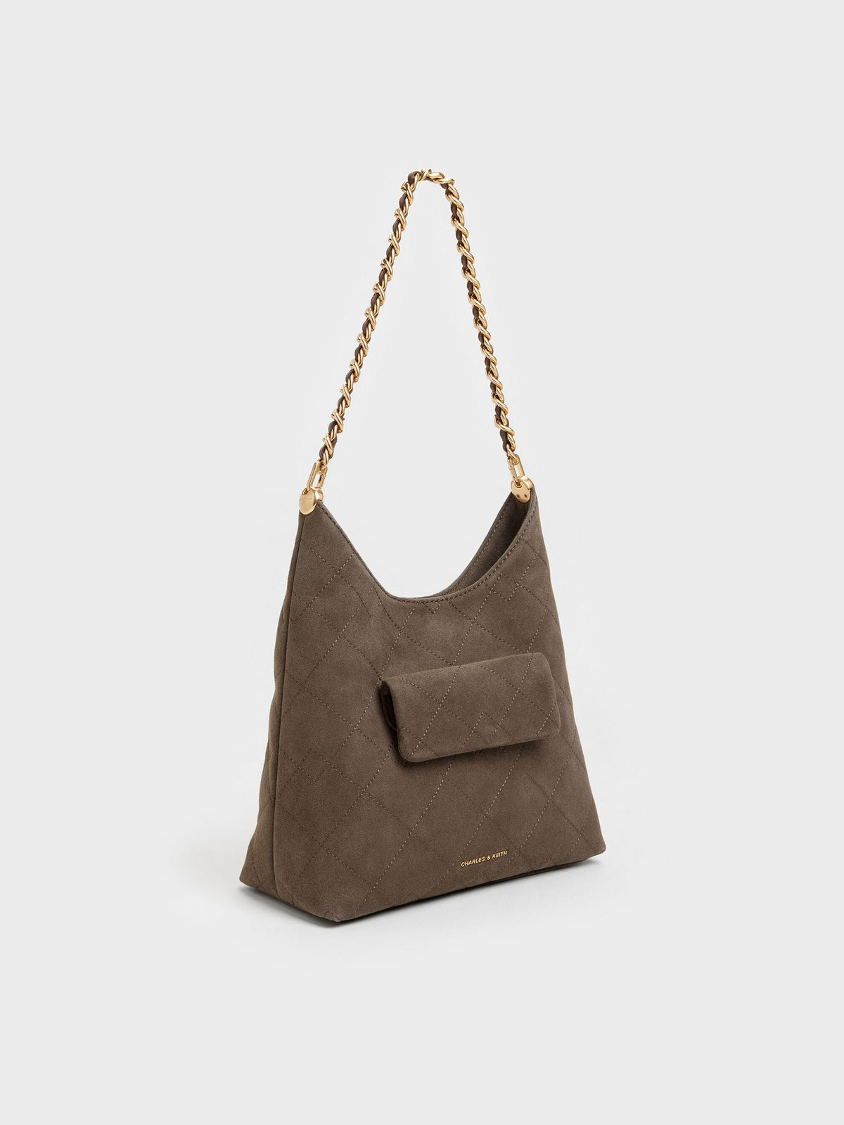 CHARLES & KEITH Everyday | Duo Quilted Front-Pocket Chain Hobo Bag - Stone Grey