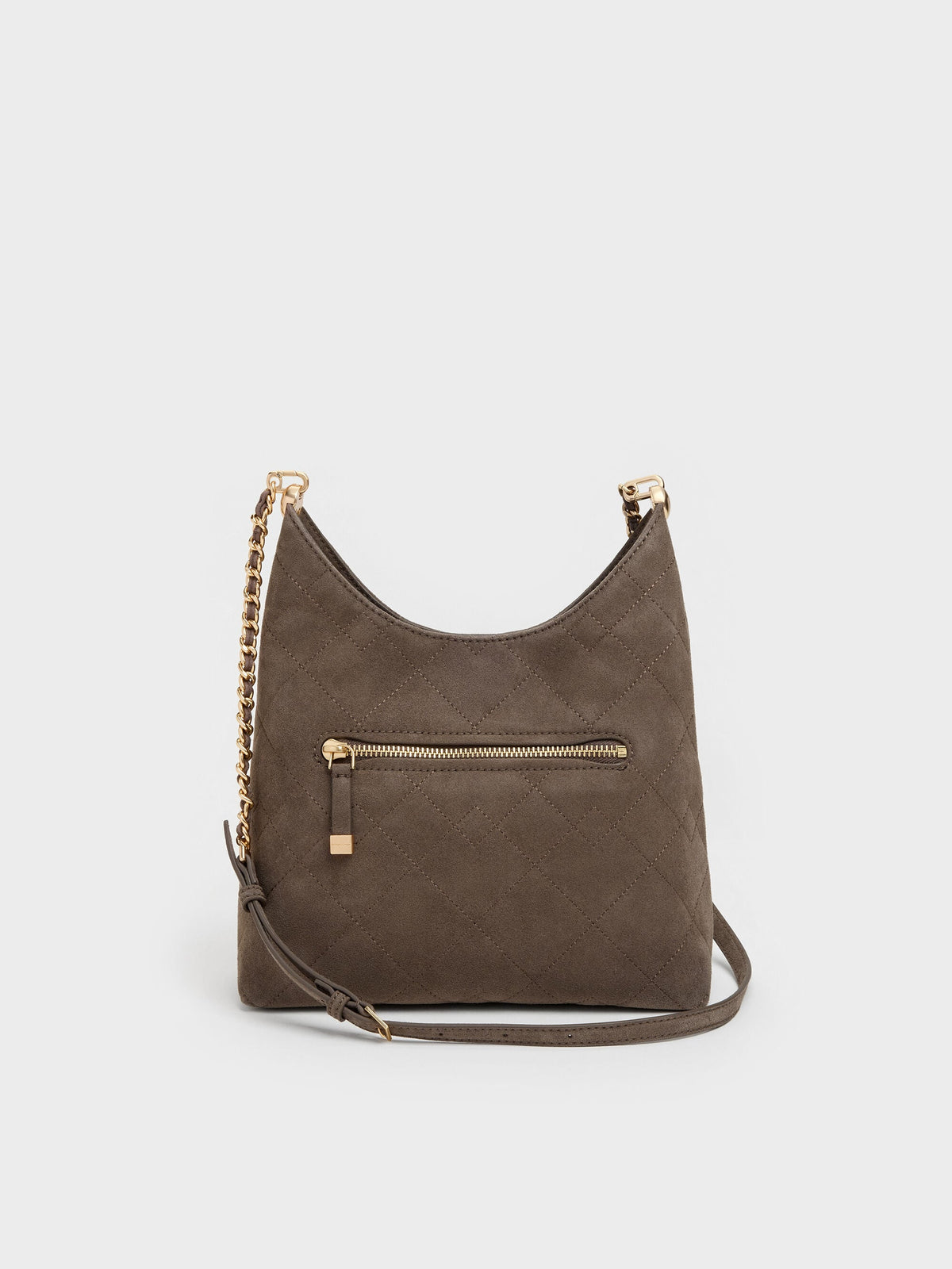 CHARLES & KEITH Everyday | Duo Quilted Front-Pocket Chain Hobo Bag - Stone Grey