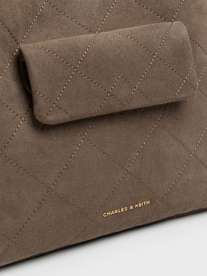 CHARLES & KEITH Everyday | Duo Quilted Front-Pocket Chain Hobo Bag - Stone Grey