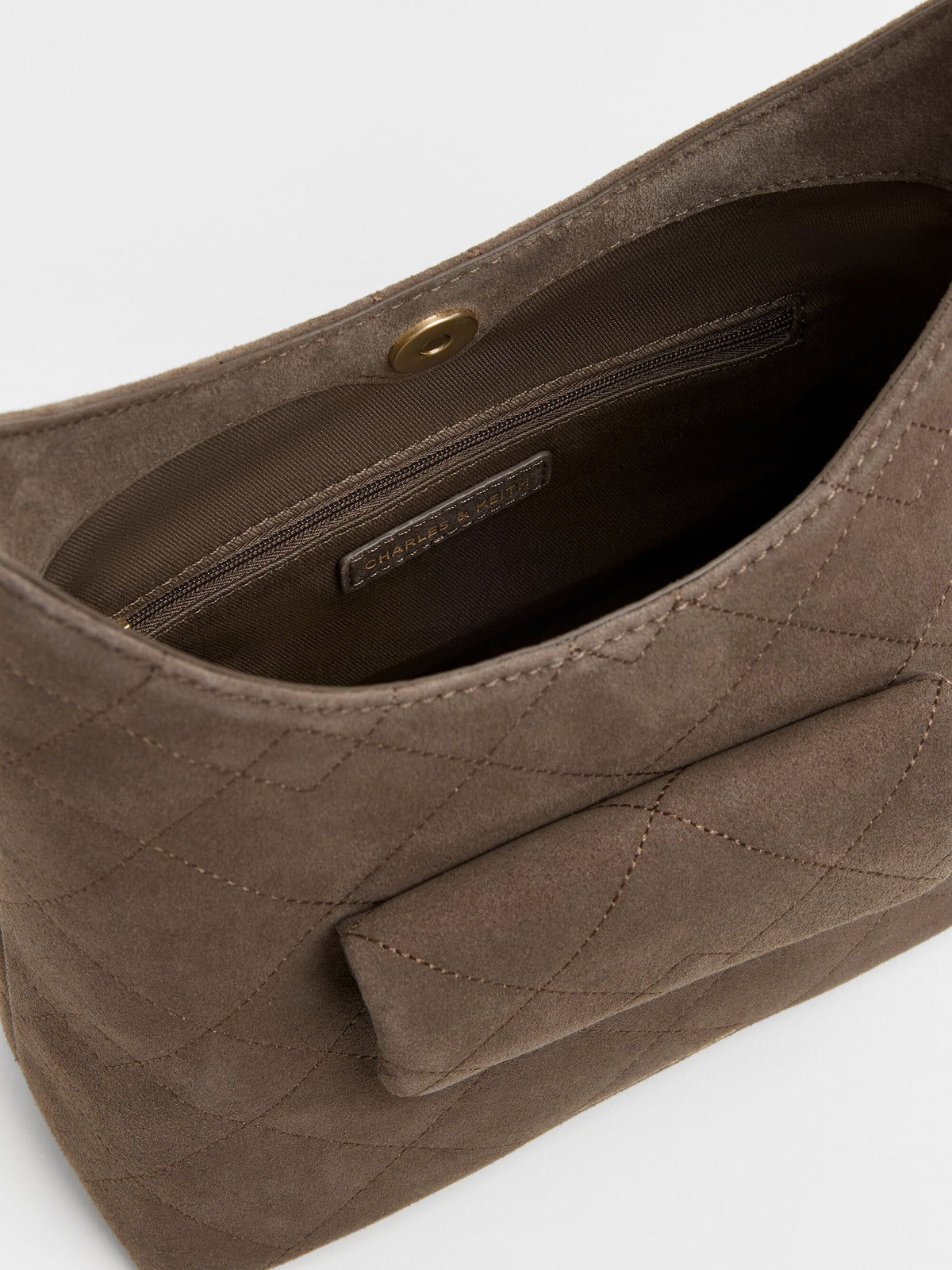 CHARLES & KEITH Everyday | Duo Quilted Front-Pocket Chain Hobo Bag - Stone Grey