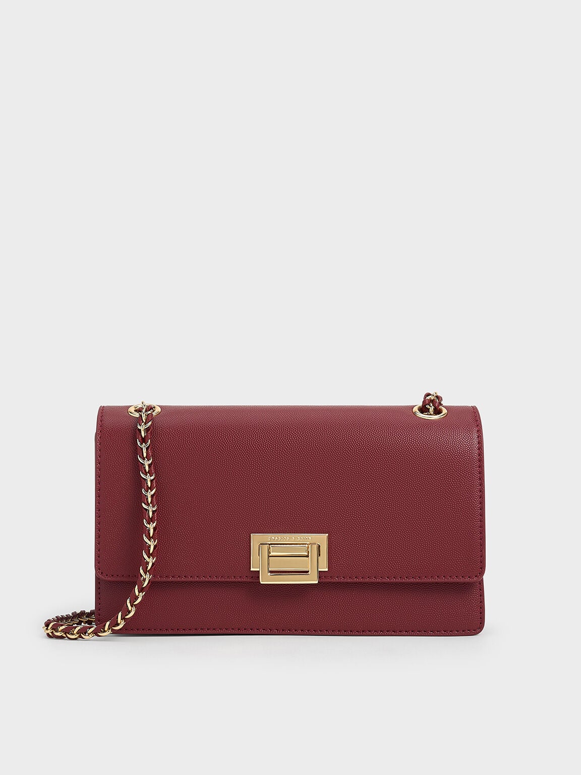 CHARLES & KEITH Premium | Everline Braided-Strap Shoulder Bag - Burgundy