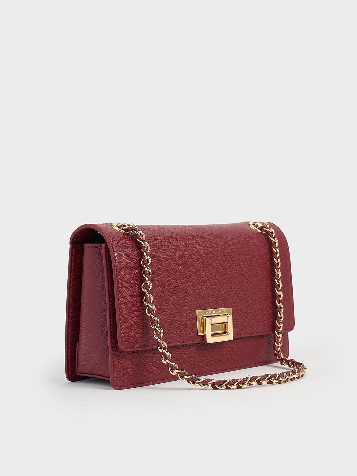 CHARLES & KEITH Premium | Everline Braided-Strap Shoulder Bag - Burgundy