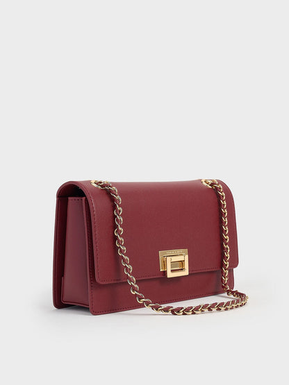 CHARLES & KEITH Premium | Everline Braided-Strap Shoulder Bag - Burgundy
