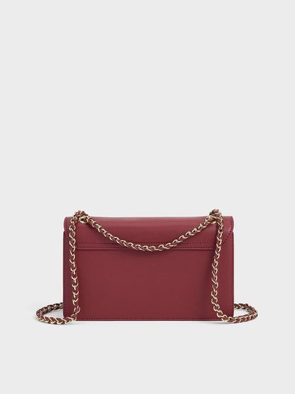 CHARLES & KEITH Premium | Everline Braided-Strap Shoulder Bag - Burgundy