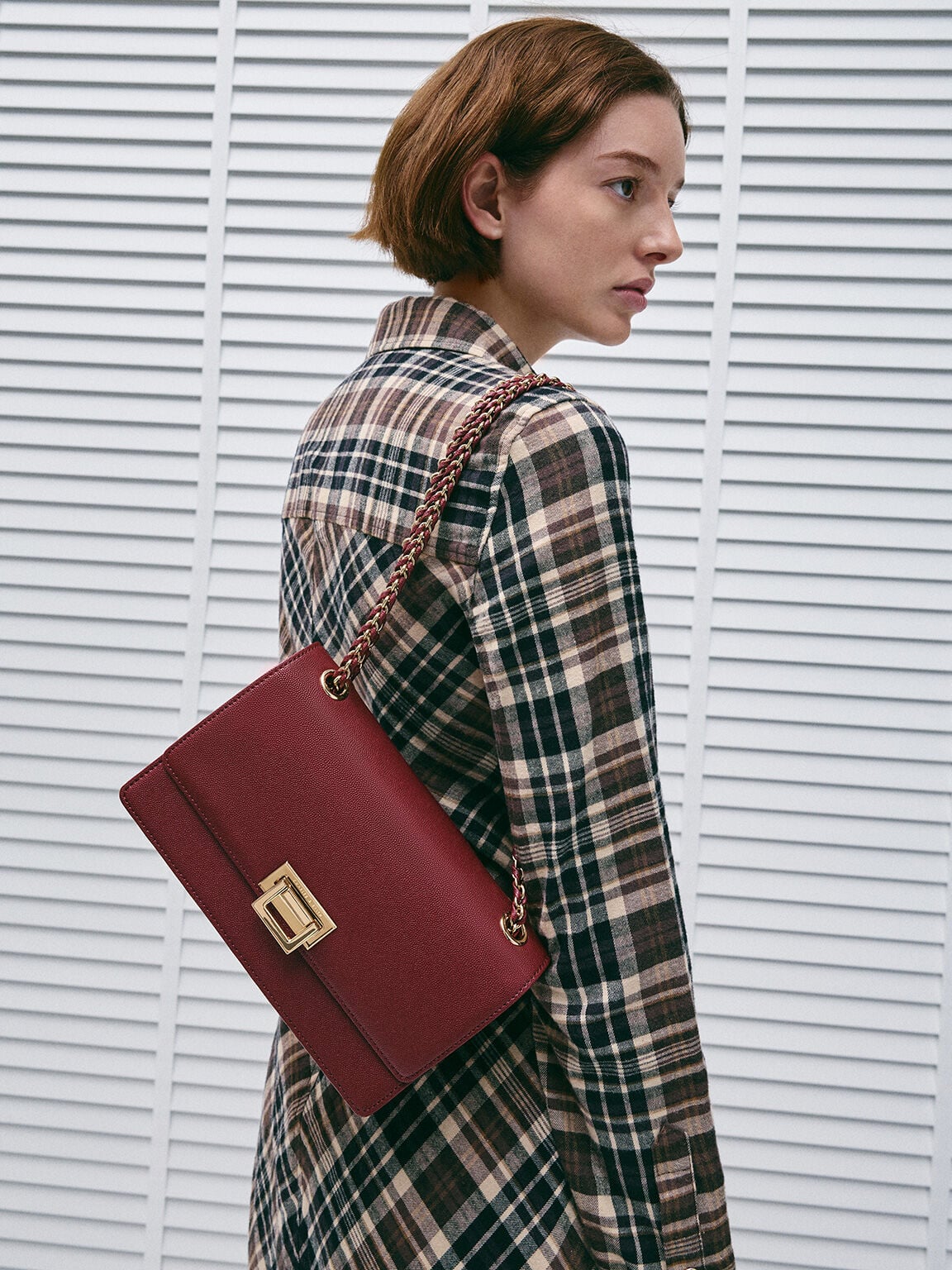 CHARLES & KEITH Premium | Everline Braided-Strap Shoulder Bag - Burgundy