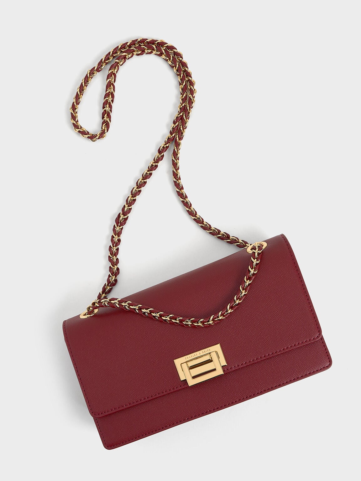 CHARLES & KEITH Premium | Everline Braided-Strap Shoulder Bag - Burgundy