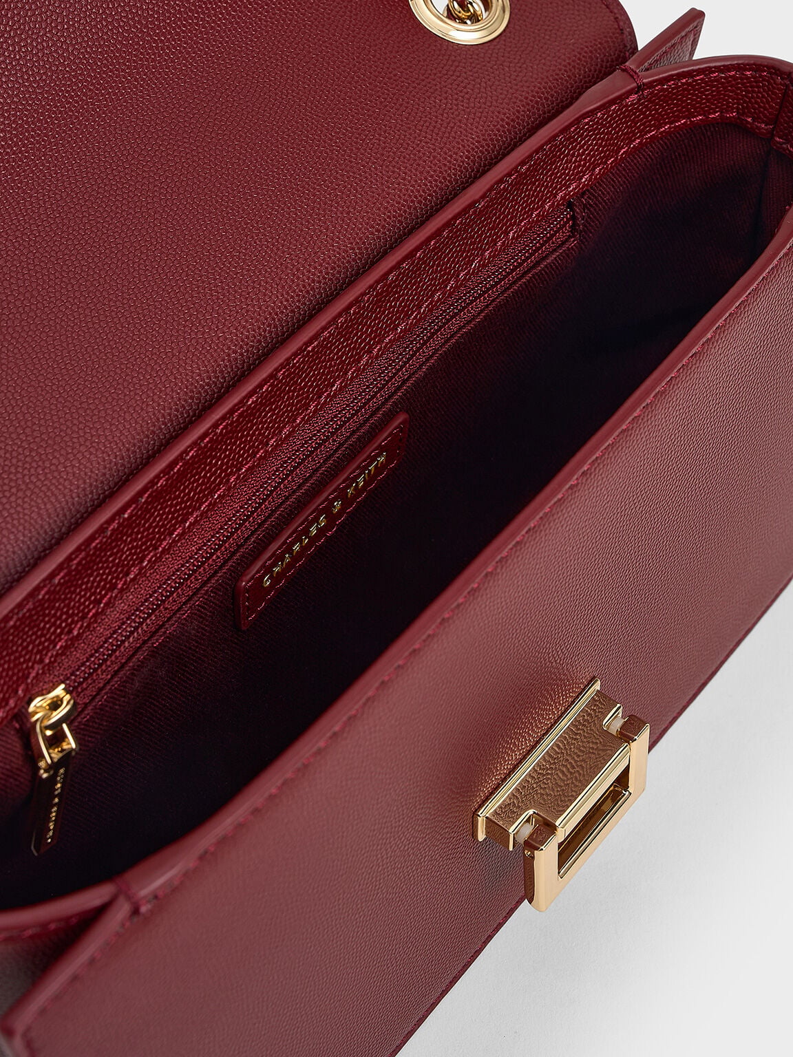 CHARLES & KEITH Premium | Everline Braided-Strap Shoulder Bag - Burgundy