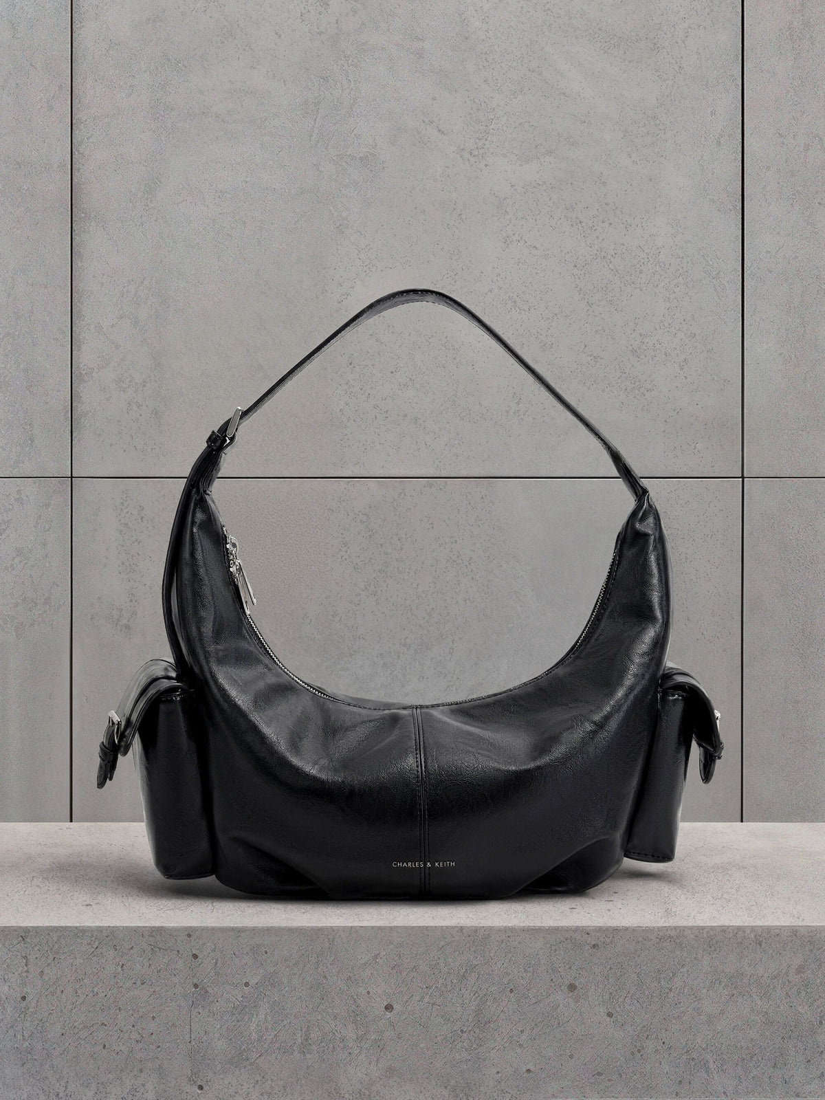 CHARLES & KEITH Best Price | Large Bessie Side-Pocket Hobo Bag - Noir