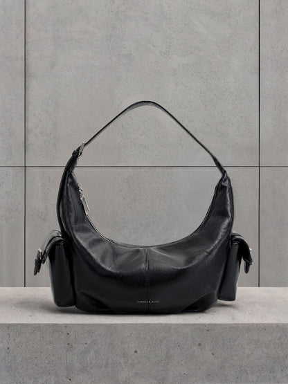 CHARLES & KEITH Best Price | Large Bessie Side-Pocket Hobo Bag - Noir