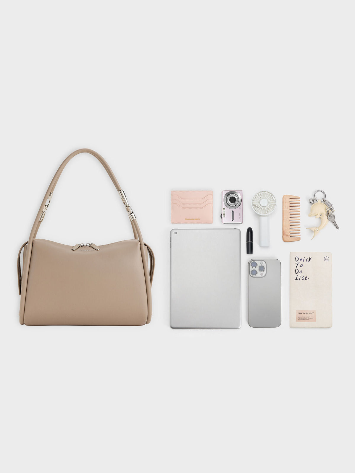 CHARLES & KEITH Essential | Lyla Tubular Slouchy Shoulder Bag - Taupe