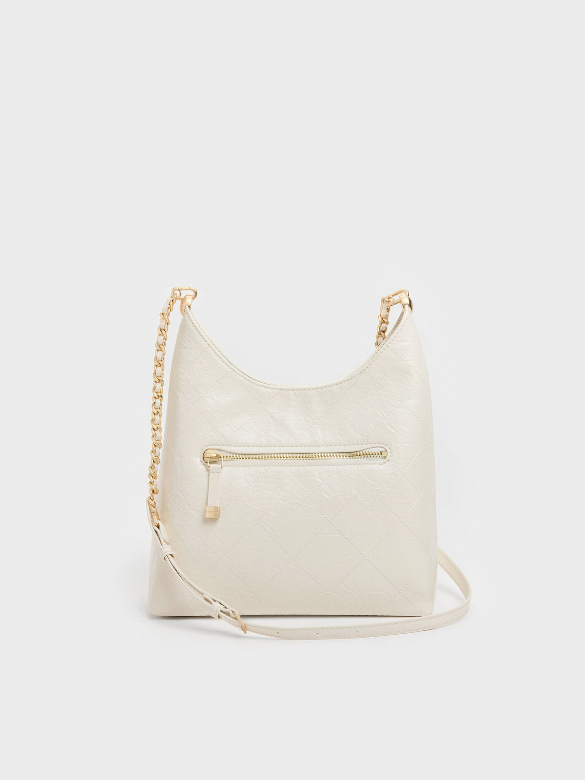 CHARLES & KEITH Signature | Duo Quilted Front-Pocket Chain Hobo Bag - Cream