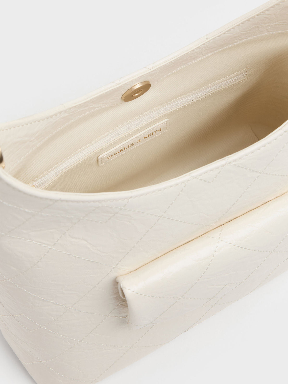 CHARLES & KEITH Signature | Duo Quilted Front-Pocket Chain Hobo Bag - Cream