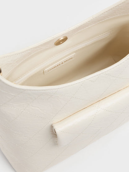 CHARLES & KEITH Signature | Duo Quilted Front-Pocket Chain Hobo Bag - Cream