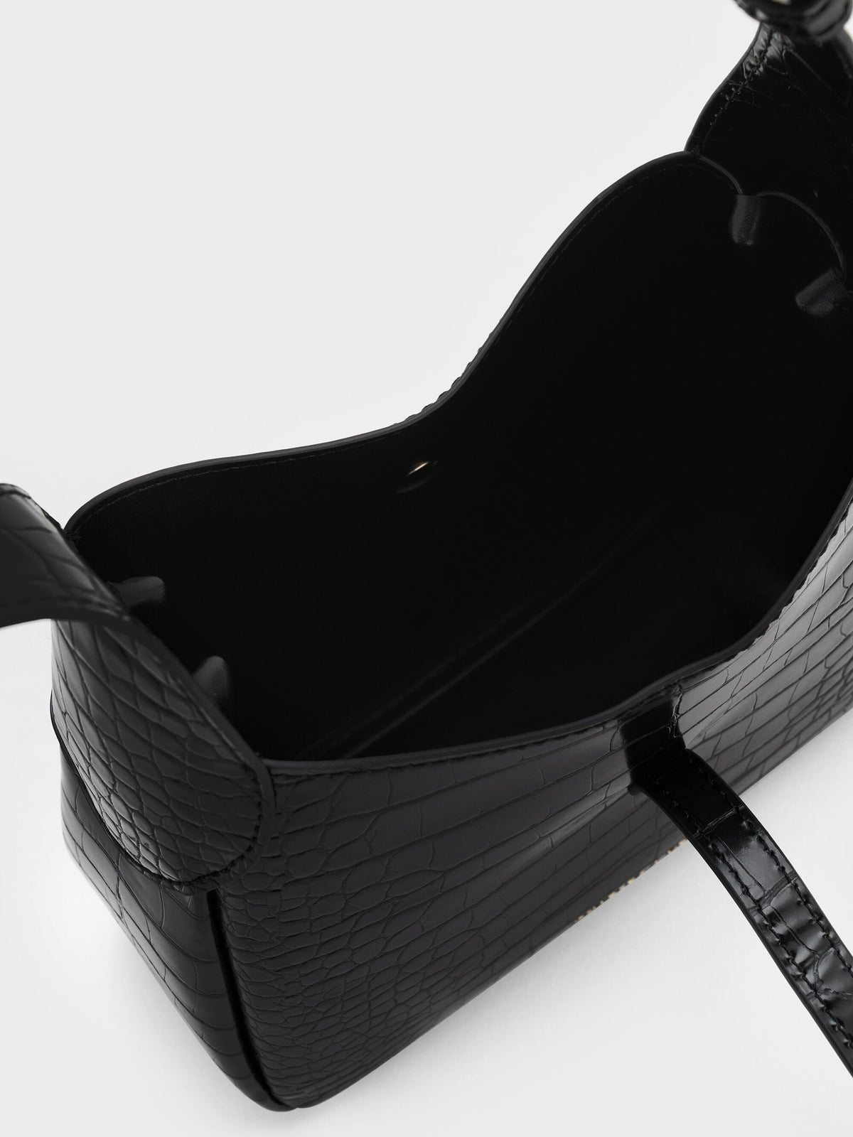 CHARLES & KEITH Great Value | Mini Adalyn Croc-Effect Hobo Bag - Black Croco