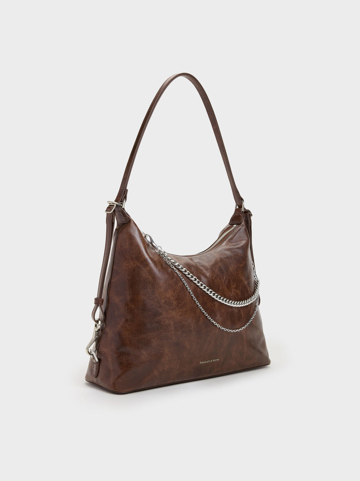 CHARLES & KEITH Everyday | Atwood Chain Convertible Hobo Bag - Distressed Coffee