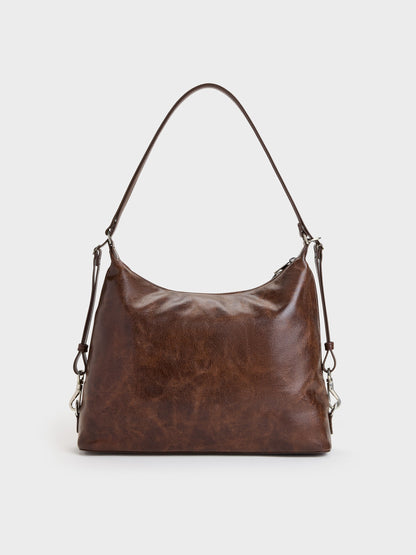 CHARLES & KEITH Everyday | Atwood Chain Convertible Hobo Bag - Distressed Coffee