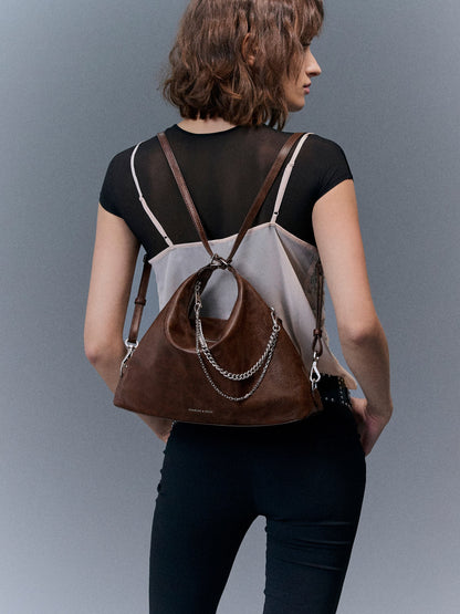 CHARLES & KEITH Everyday | Atwood Chain Convertible Hobo Bag - Distressed Coffee