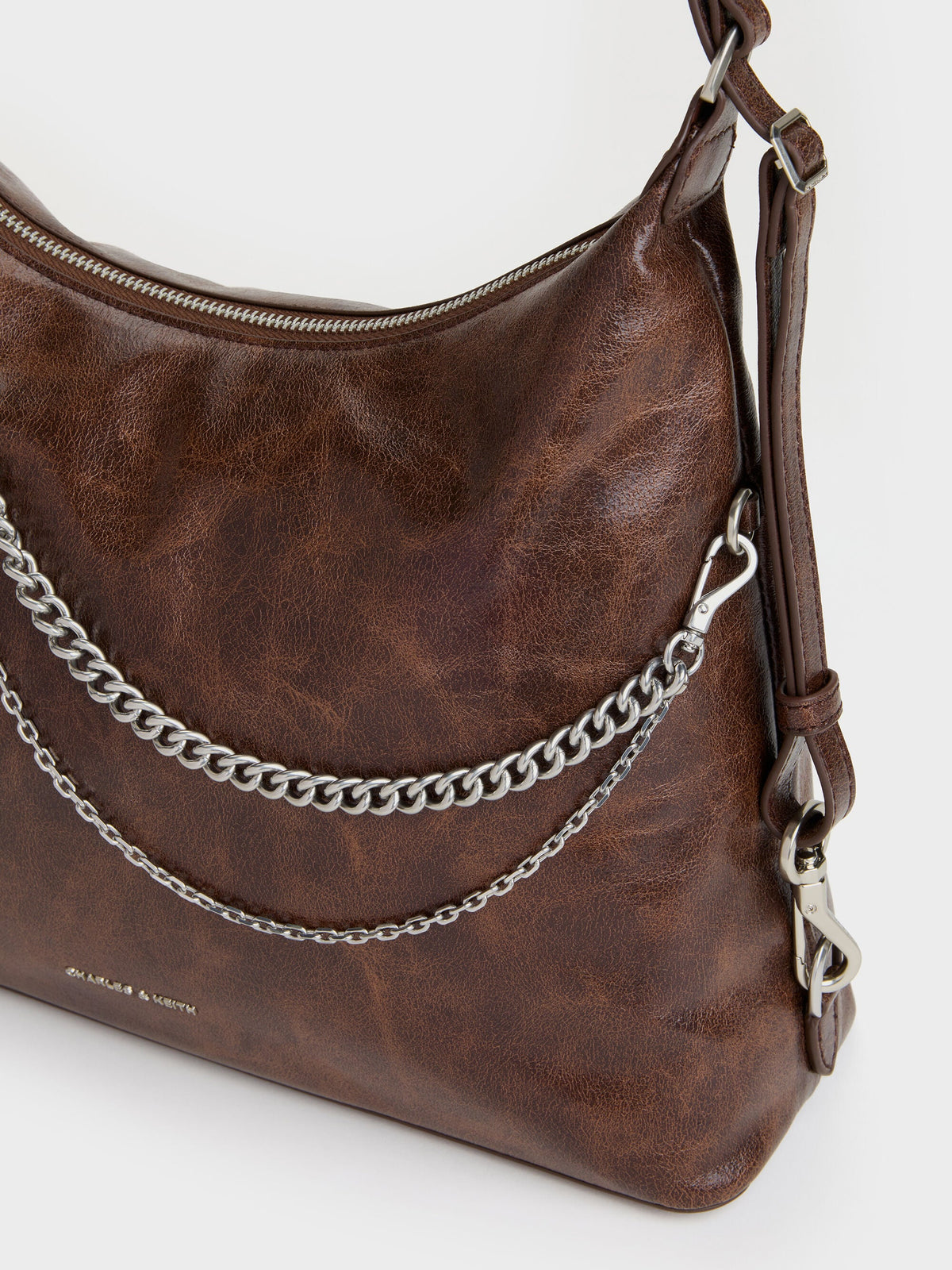 CHARLES & KEITH Everyday | Atwood Chain Convertible Hobo Bag - Distressed Coffee