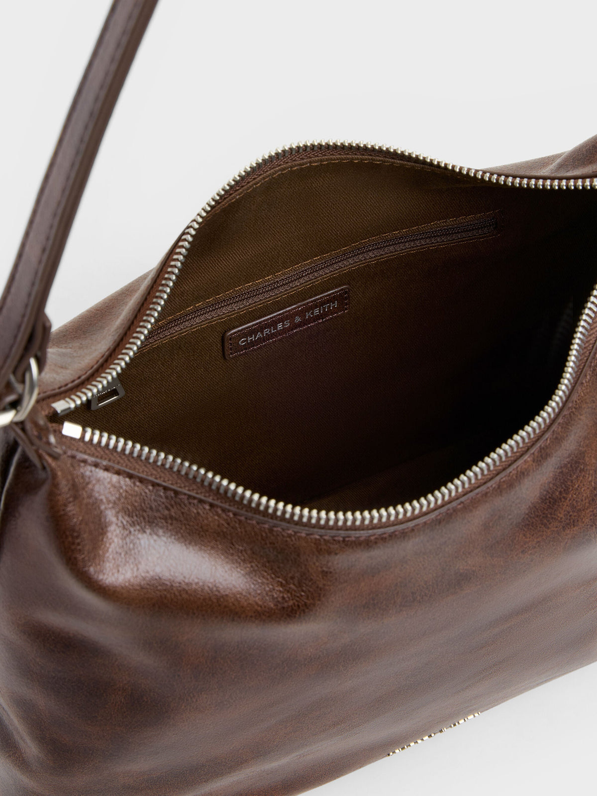 CHARLES & KEITH Everyday | Atwood Chain Convertible Hobo Bag - Distressed Coffee