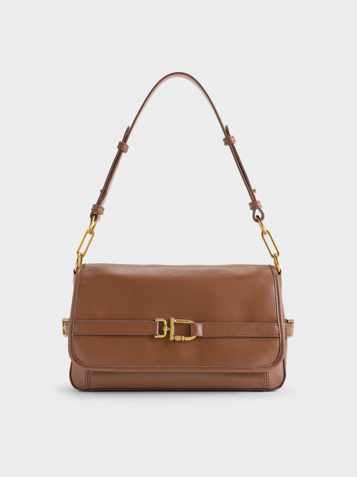 CHARLES & KEITH Latest | Gwynne Metallic-Buckle Belted Shoulder Bag - Chocolate