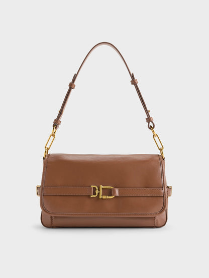 CHARLES & KEITH Latest | Gwynne Metallic-Buckle Belted Shoulder Bag - Chocolate