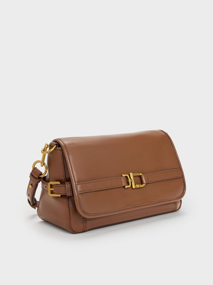CHARLES & KEITH Latest | Gwynne Metallic-Buckle Belted Shoulder Bag - Chocolate