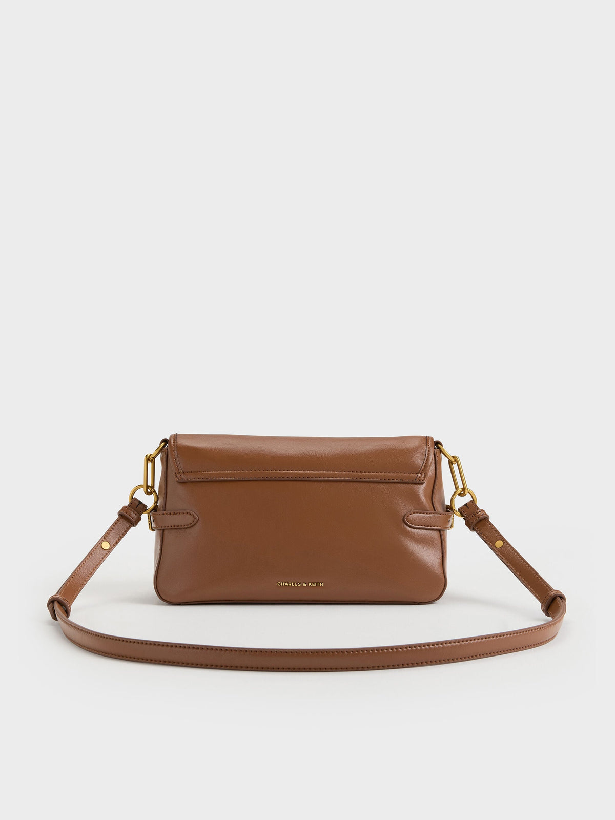 CHARLES & KEITH Latest | Gwynne Metallic-Buckle Belted Shoulder Bag - Chocolate