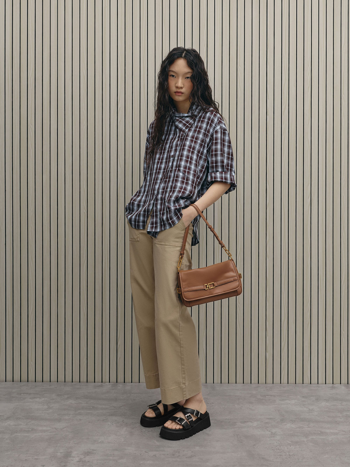 CHARLES & KEITH Latest | Gwynne Metallic-Buckle Belted Shoulder Bag - Chocolate