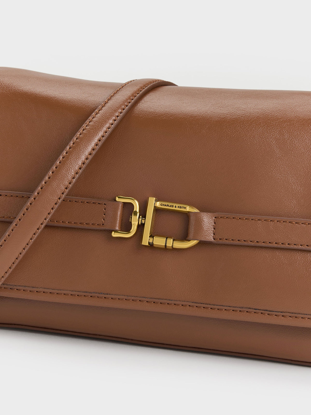 CHARLES & KEITH Latest | Gwynne Metallic-Buckle Belted Shoulder Bag - Chocolate