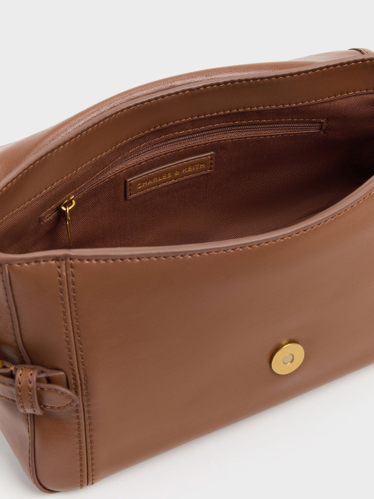 CHARLES & KEITH Latest | Gwynne Metallic-Buckle Belted Shoulder Bag - Chocolate