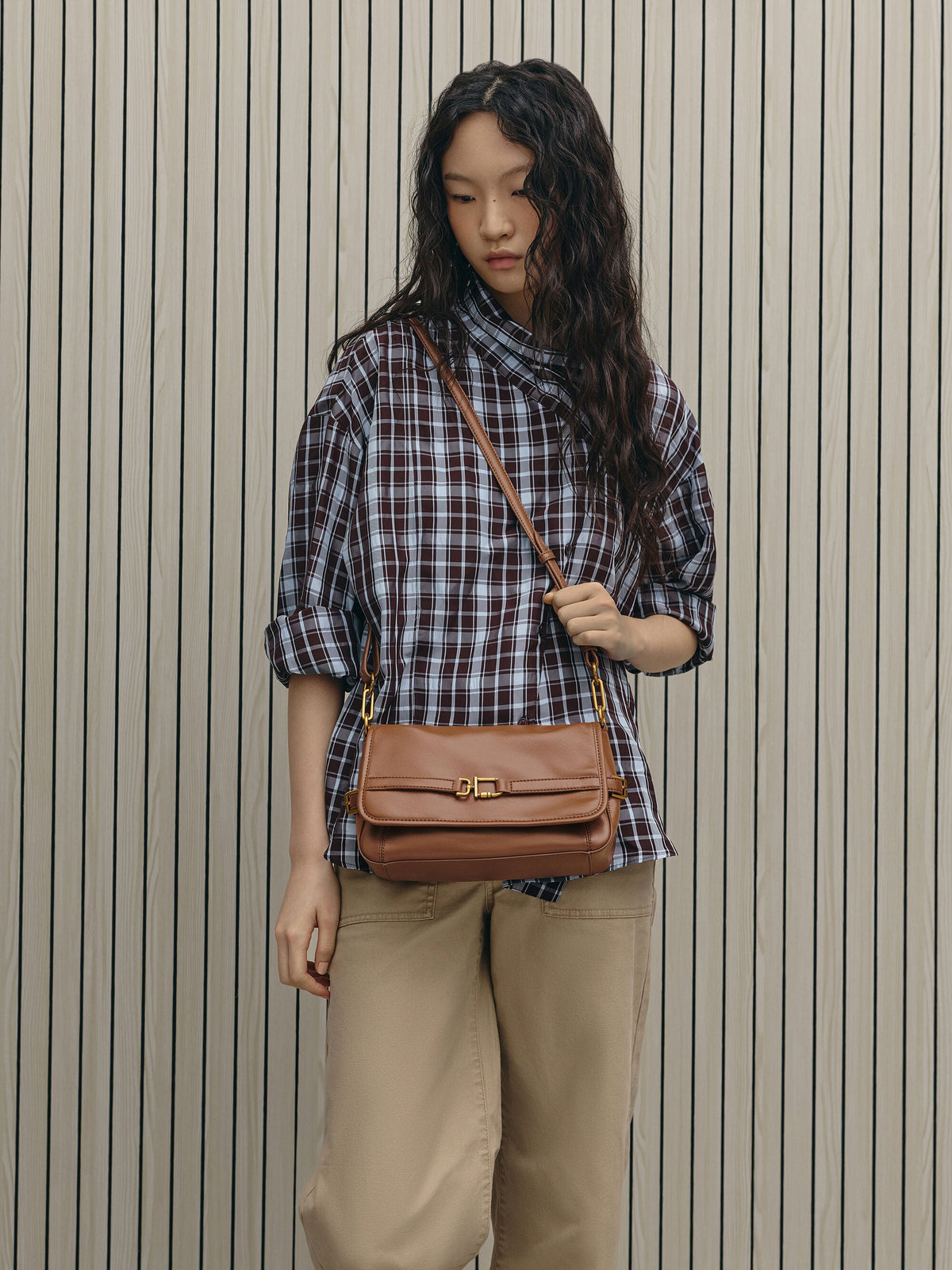 CHARLES & KEITH Latest | Gwynne Metallic-Buckle Belted Shoulder Bag - Chocolate