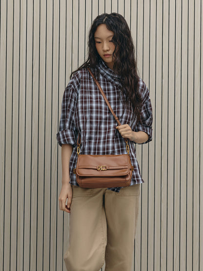 CHARLES & KEITH Latest | Gwynne Metallic-Buckle Belted Shoulder Bag - Chocolate