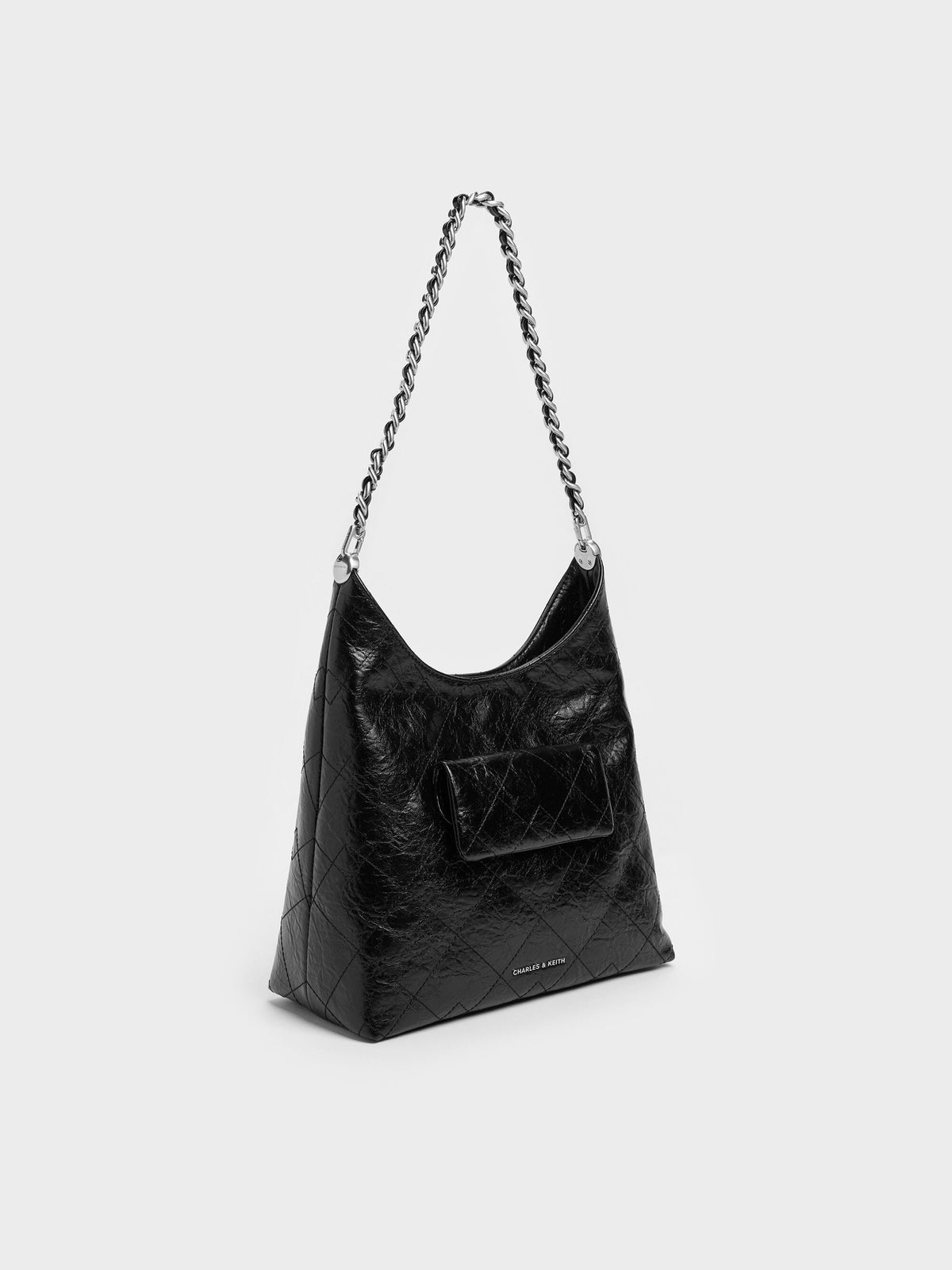 CHARLES & KEITH Trusted | Duo Quilted Front-Pocket Chain Hobo Bag - Noir