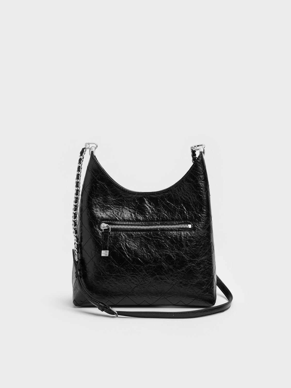 CHARLES & KEITH Trusted | Duo Quilted Front-Pocket Chain Hobo Bag - Noir