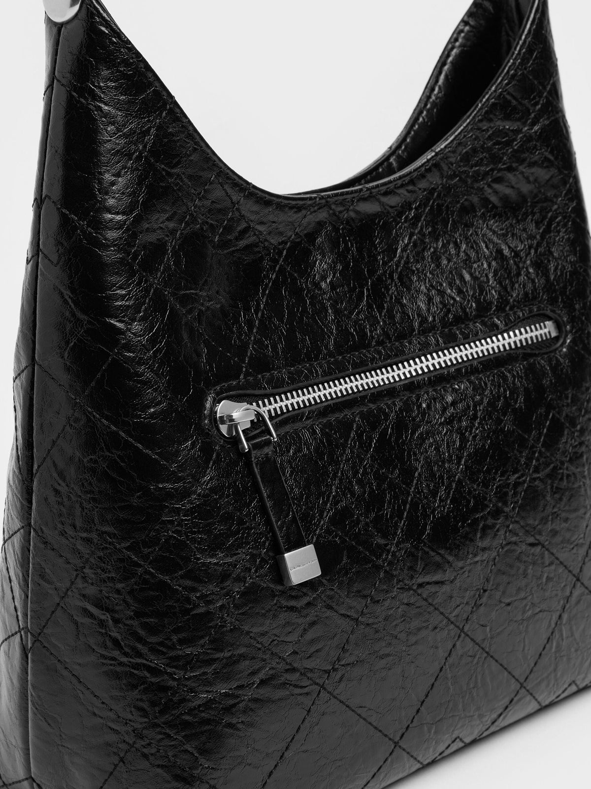 CHARLES & KEITH Trusted | Duo Quilted Front-Pocket Chain Hobo Bag - Noir