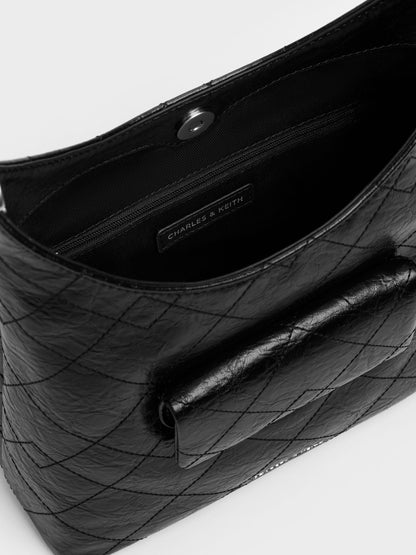 CHARLES & KEITH Trusted | Duo Quilted Front-Pocket Chain Hobo Bag - Noir