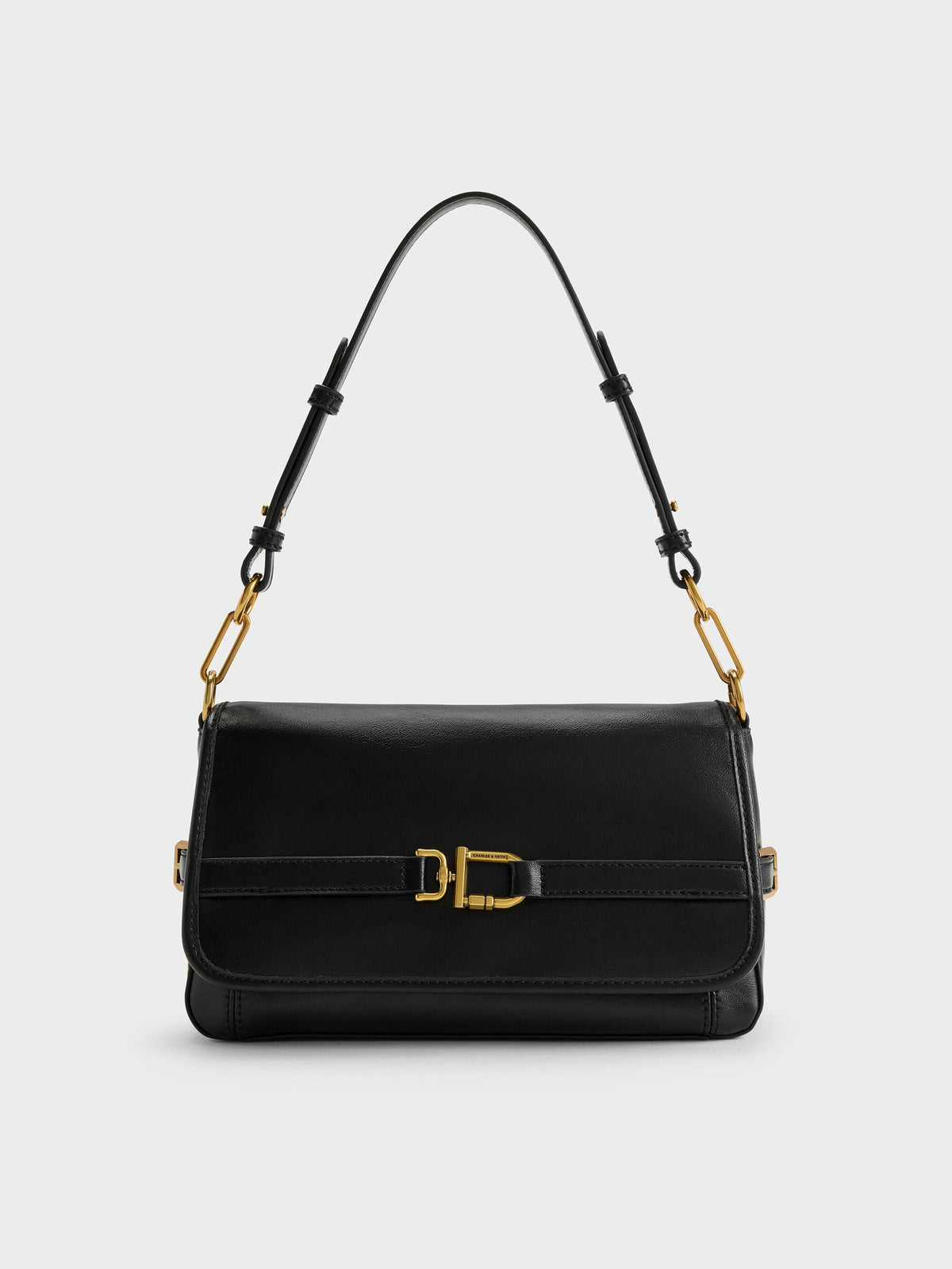 CHARLES & KEITH Premium | Gwynne Metallic-Buckle Belted Shoulder Bag - Black