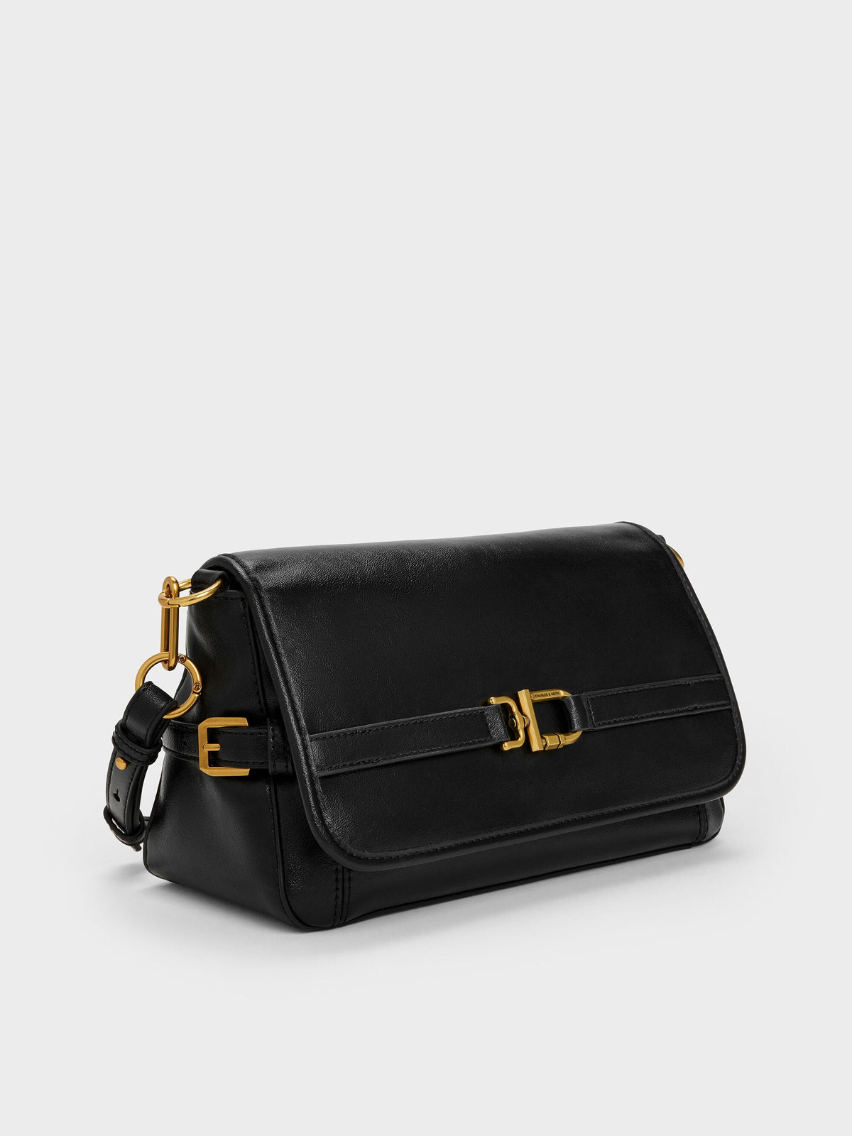 CHARLES & KEITH Premium | Gwynne Metallic-Buckle Belted Shoulder Bag - Black