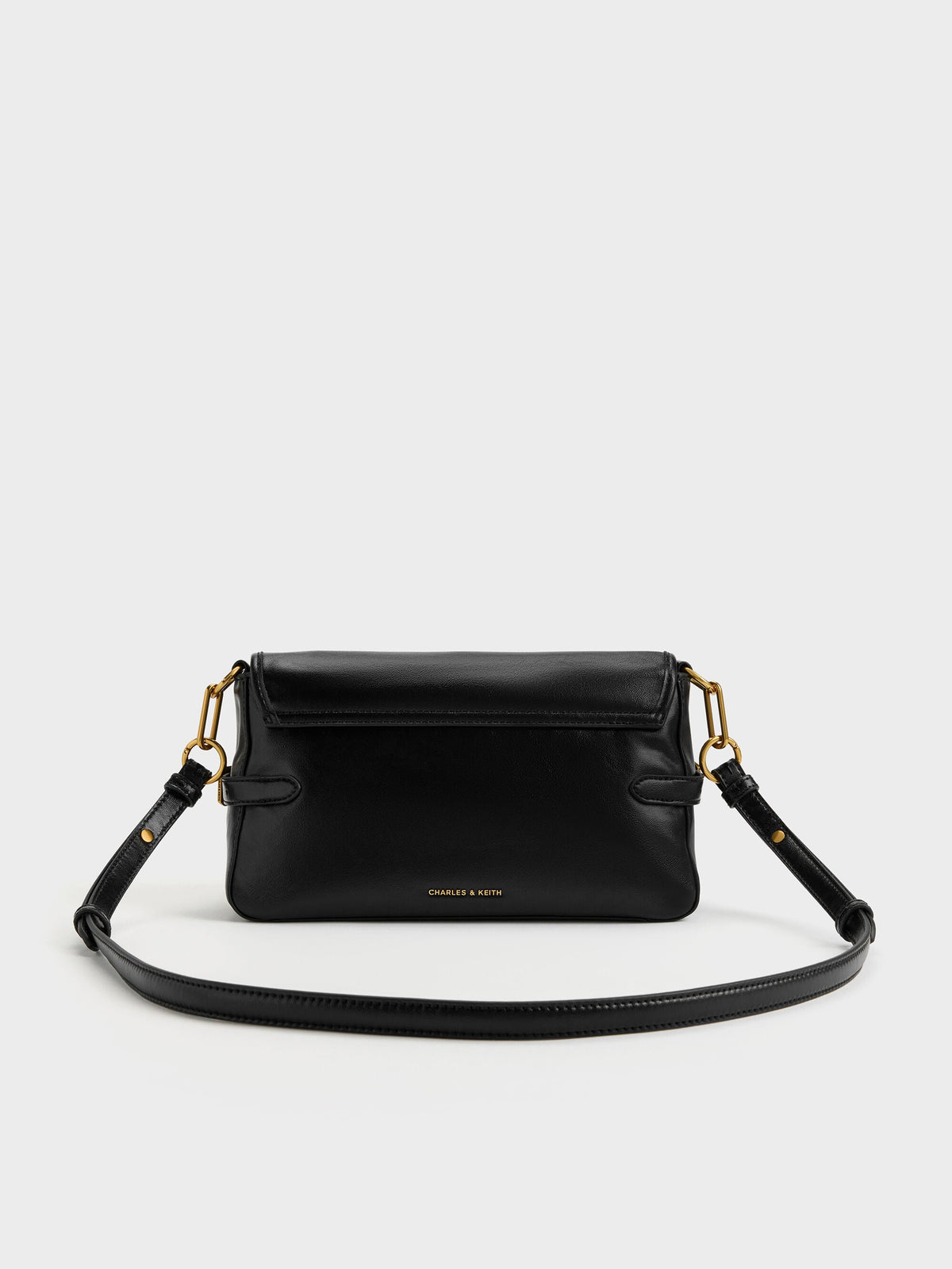 CHARLES & KEITH Premium | Gwynne Metallic-Buckle Belted Shoulder Bag - Black