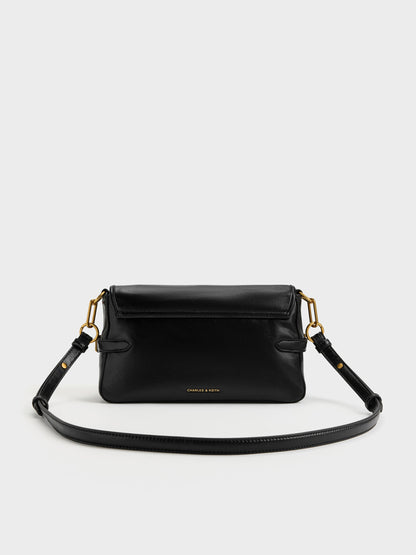 CHARLES & KEITH Premium | Gwynne Metallic-Buckle Belted Shoulder Bag - Black