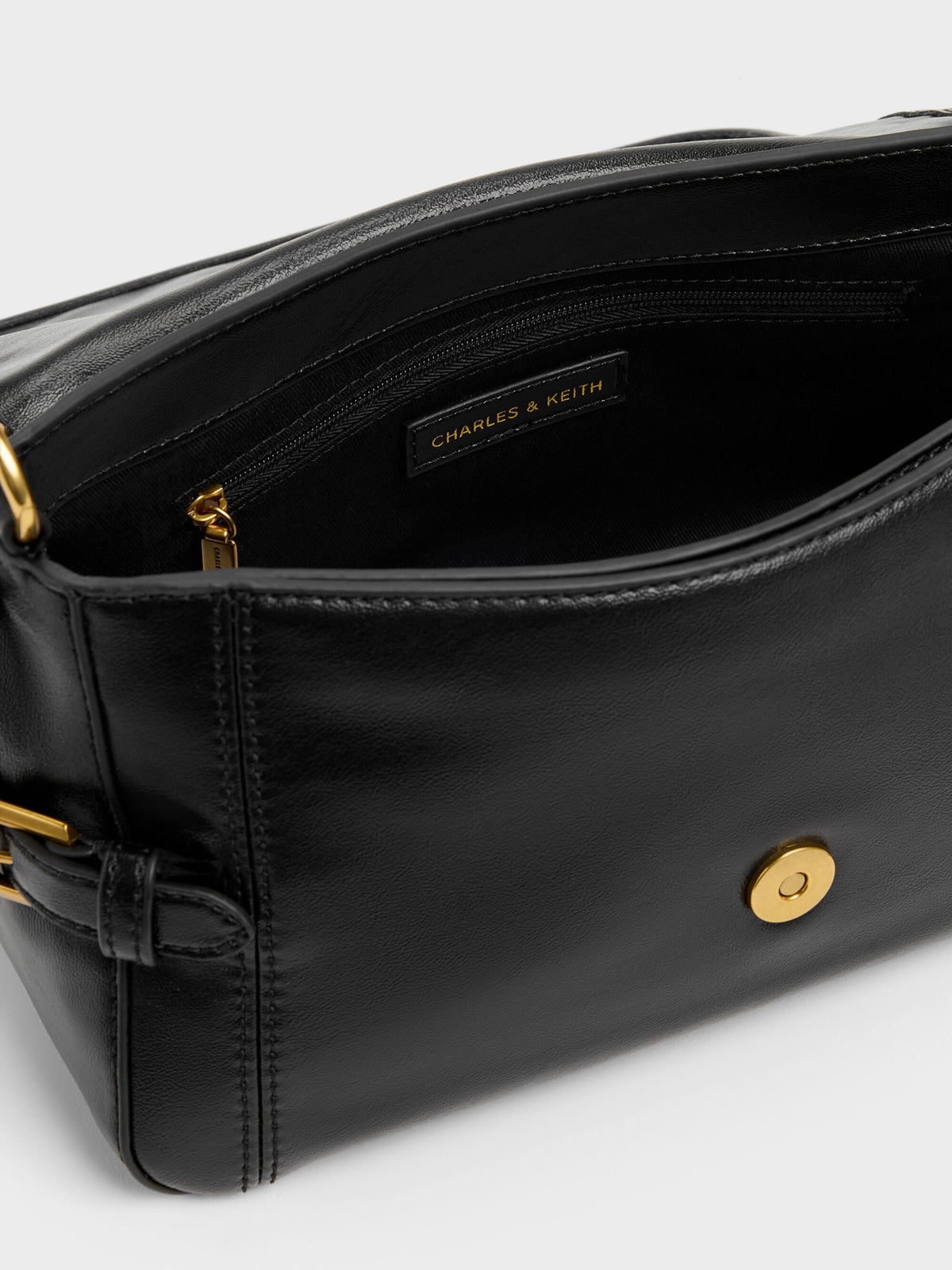CHARLES & KEITH Premium | Gwynne Metallic-Buckle Belted Shoulder Bag - Black