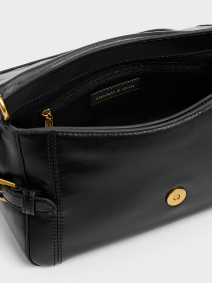 CHARLES & KEITH Premium | Gwynne Metallic-Buckle Belted Shoulder Bag - Black