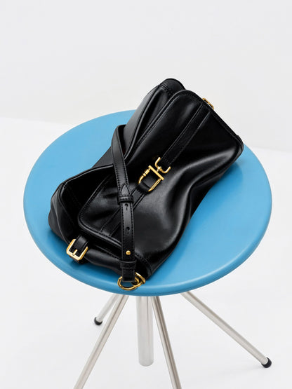 CHARLES & KEITH Premium | Gwynne Metallic-Buckle Belted Shoulder Bag - Black