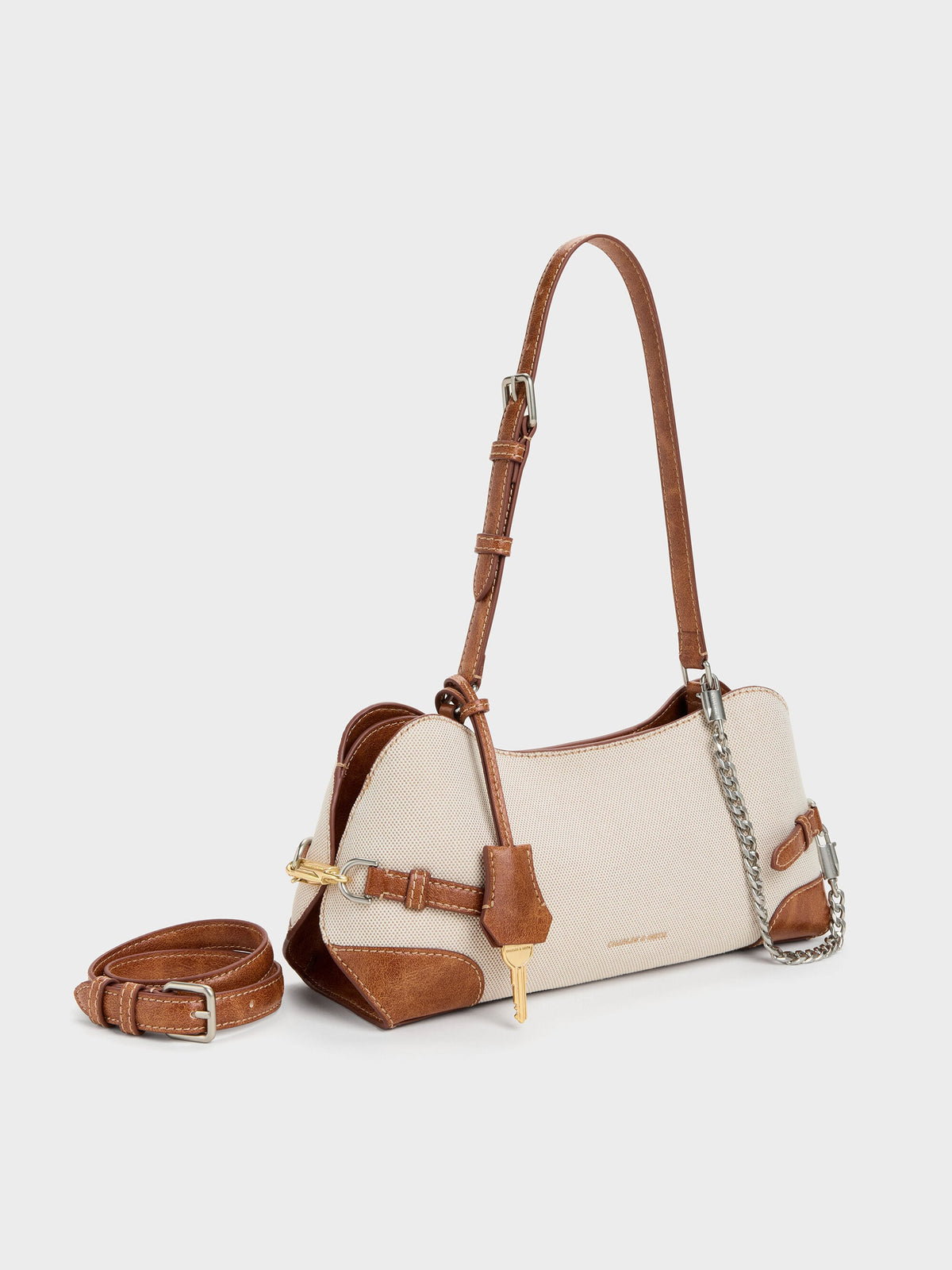 CHARLES & KEITH Best Seller | Delfina Canvas Chain Side-Belt Shoulder Bag - Multi