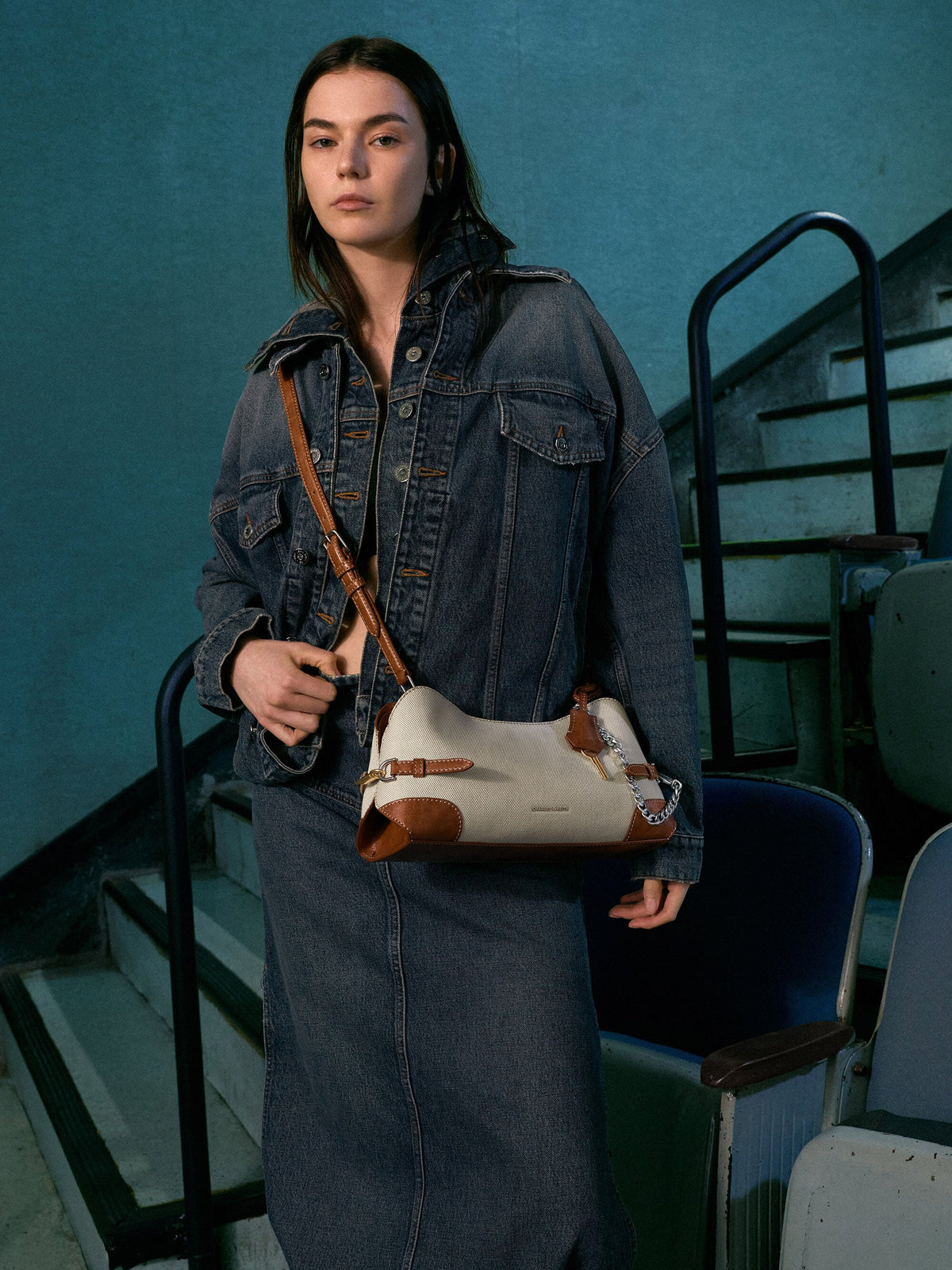 CHARLES & KEITH Best Seller | Delfina Canvas Chain Side-Belt Shoulder Bag - Multi