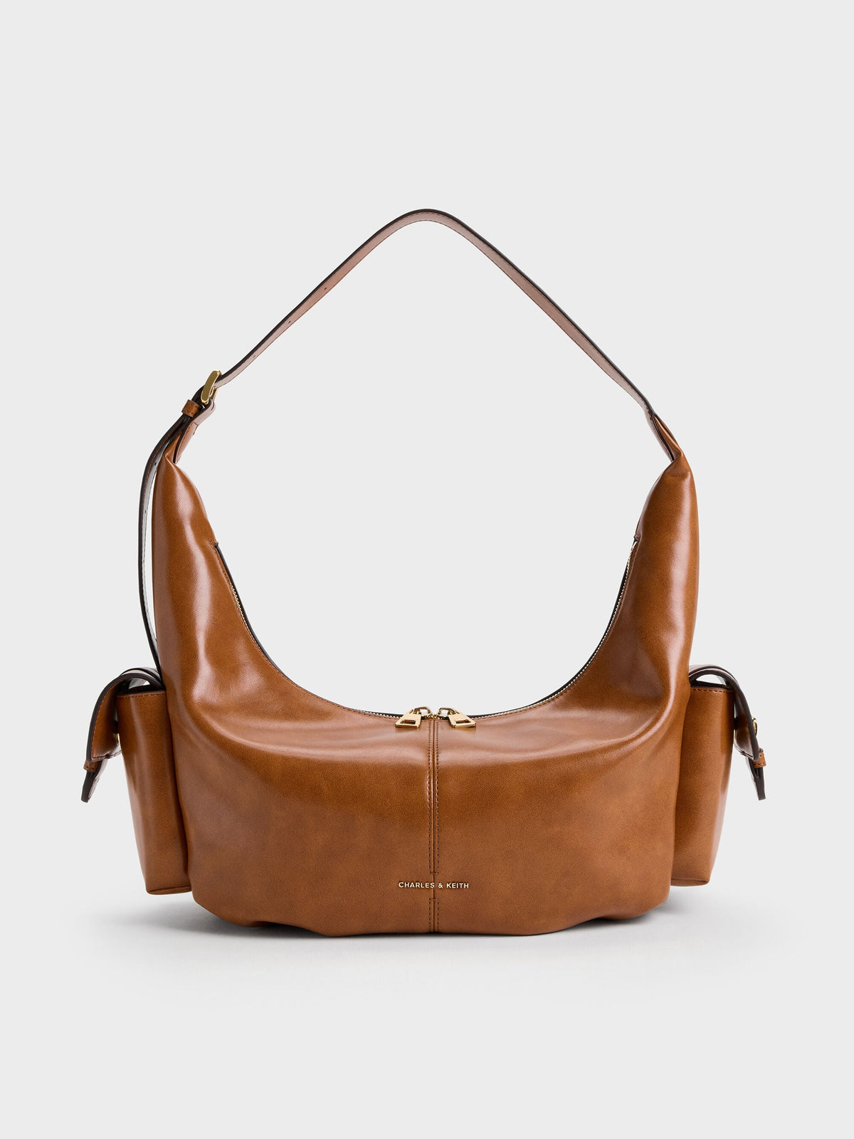 CHARLES & KEITH Deals | Large Bessie Side-Pocket Hobo Bag - Distressed Tan