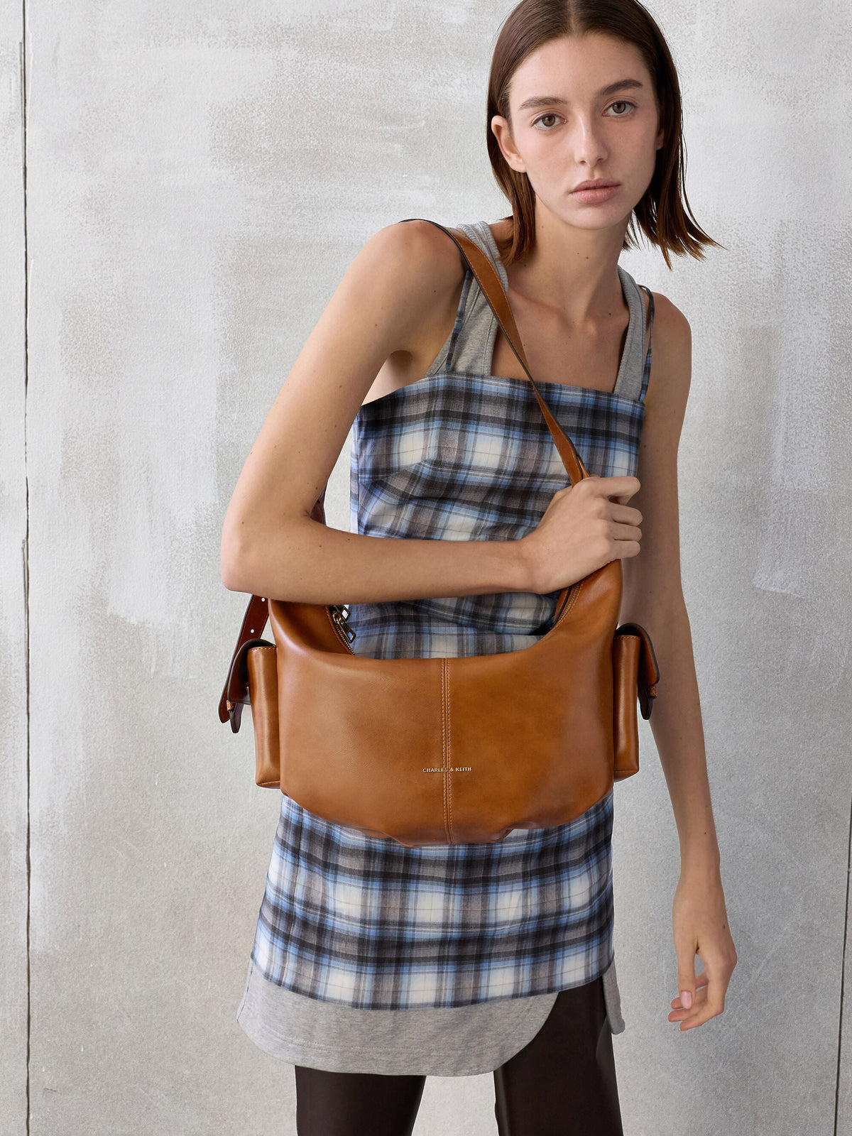 CHARLES & KEITH Deals | Large Bessie Side-Pocket Hobo Bag - Distressed Tan