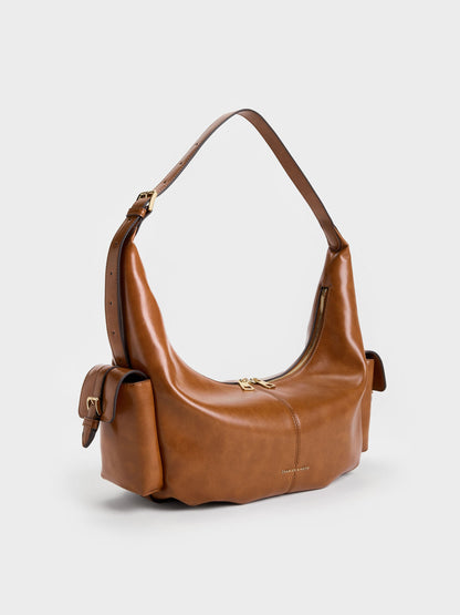 CHARLES & KEITH Deals | Large Bessie Side-Pocket Hobo Bag - Distressed Tan