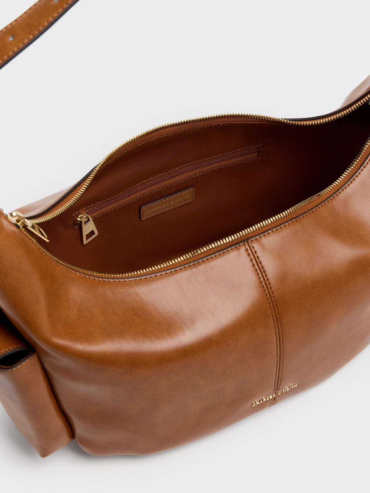 CHARLES & KEITH Deals | Large Bessie Side-Pocket Hobo Bag - Distressed Tan