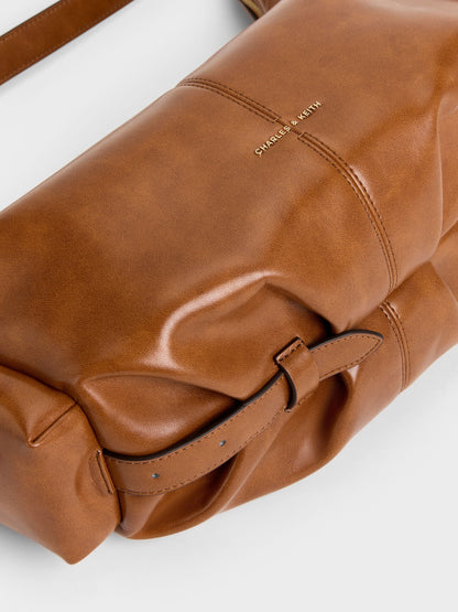 CHARLES & KEITH Deals | Large Bessie Side-Pocket Hobo Bag - Distressed Tan